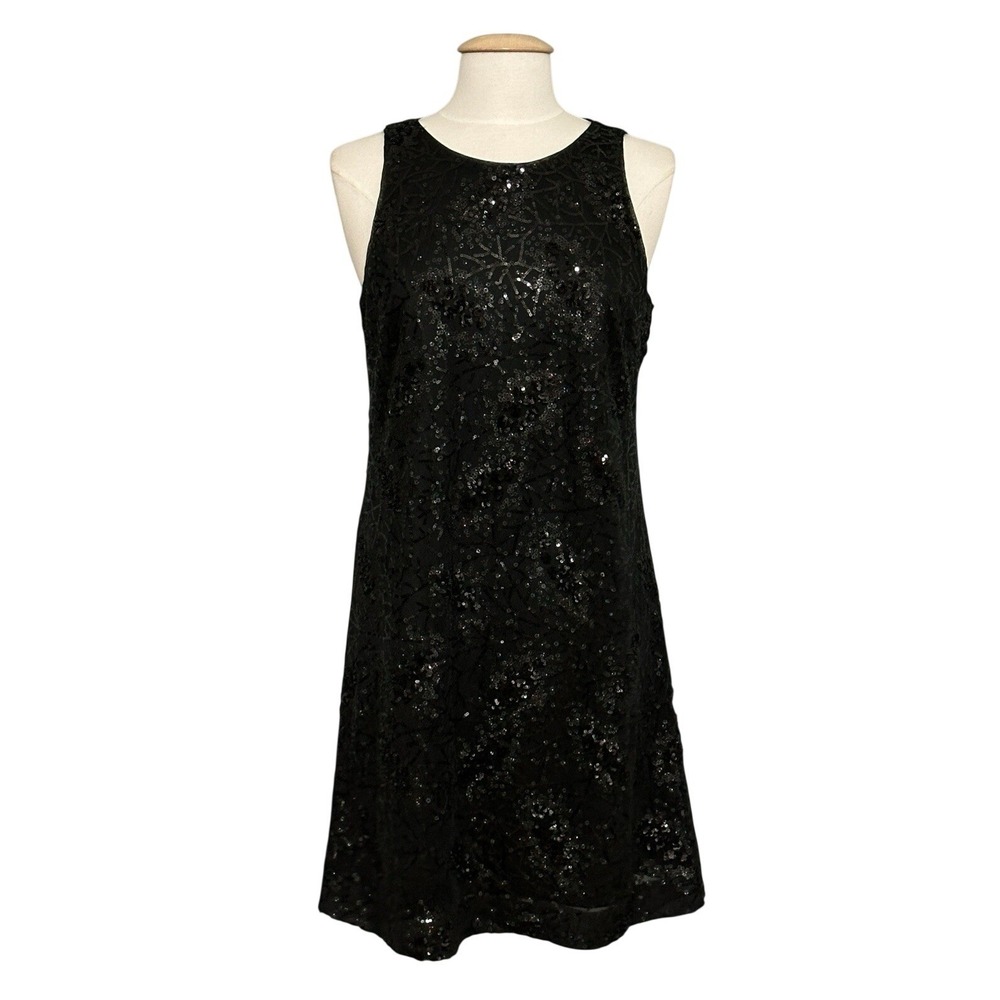 Y2K Cocktail LBD Womens Dress 10 Black Sequins Chiffon NYE Night Out Party Glam